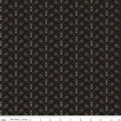SALE For the Love of Nature Moths C11373 Black - Riley Blake Designs - Line Drawings - Quilting Cotton Fabric