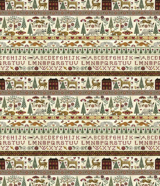 For the Love of Nature Stripe C11377 Pearl - Riley Blake Designs - Folk Art Animals Alphabet Trees Flowers - Quilting Cotton Fabric