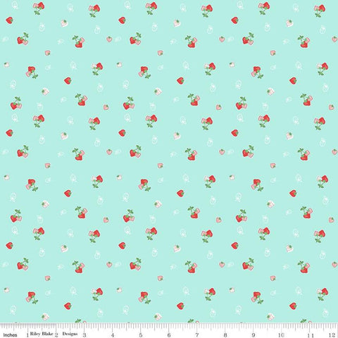 Quilt Fair Strawberries C11352 Aqua - Riley Blake Designs - Berries Blue Green - Quilting Cotton Fabric