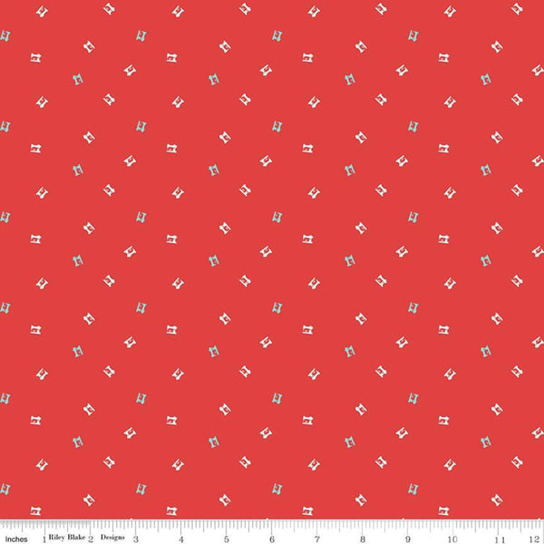 CLEARANCE Quilt Fair Sewing Machines C11354 Red - Riley Blake Designs - Vintage Machines - Quilting Cotton Fabric