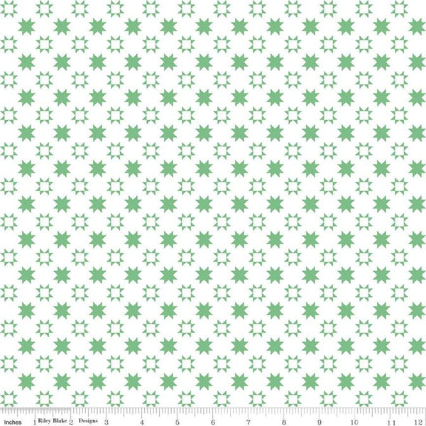 SALE Quilt Fair Quilty Stars C11356 Green - Riley Blake Designs - Geometric on White - Quilting Cotton Fabric