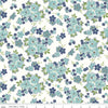 SALE Cook Book Floral C11751 Cottage - Riley Blake Designs - Lori Holt - Blue Green Flowers on Off White  - Quilting Cotton Fabric