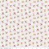 Cook Book Stamps C11757 Red - Riley Blake Designs - Lori Holt - Kitchen Items Roosters Fruit on Off White - Quilting Cotton Fabric