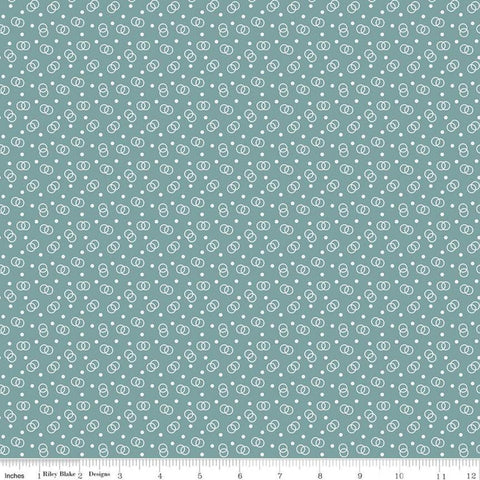 CLEARANCE Cook Book Ring Toss C11762 Teal - Riley Blake Designs - Lori Holt - Circles Dots Blue Green - Quilting Cotton Fabric