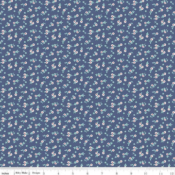 Cook Book Blossom C11763 Denim - Riley Blake Designs - Lori Holt - Floral Flowers Blue - Quilting Cotton Fabric