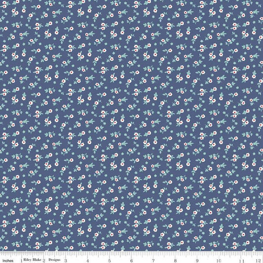 Cook Book Blossom C11763 Denim - Riley Blake Designs - Lori Holt - Floral Flowers Blue - Quilting Cotton Fabric