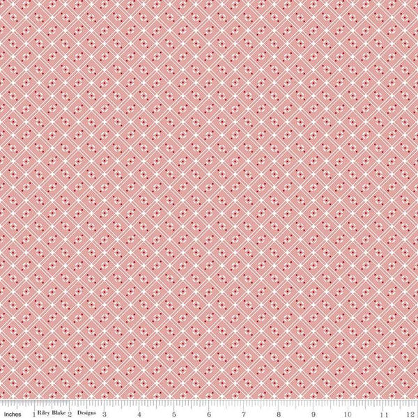 SALE Cook Book Linoleum C11765 Coral - Riley Blake Designs - Lori Holt - Geometric Lattice - Quilting Cotton Fabric