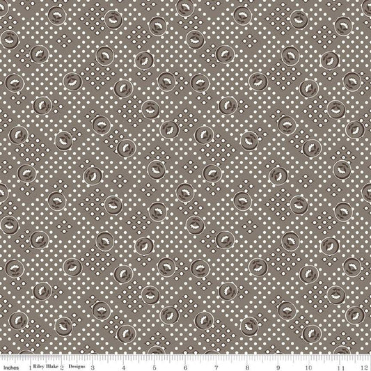 Cook Book Vintage C11766 Pebble - Riley Blake Designs - Lori Holt - Floral Flowers Dots Brown - Quilting Cotton Fabric