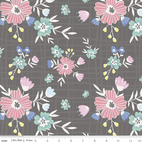 CLEARANCE Mulberry Lane Main C11560 Gray - Riley Blake Designs - Floral Flowers Irregular Grid Background - Quilting Cotton Fabric
