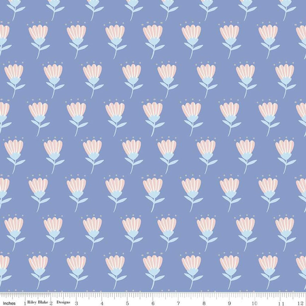SALE Mulberry Lane Tulips C11562 Blue - Riley Blake Designs - Floral Flowers - Quilting Cotton Fabric