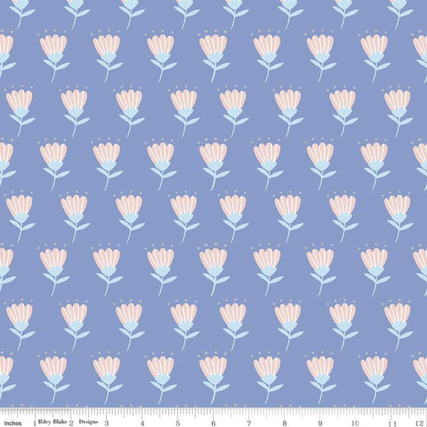 CLEARANCE Mulberry Lane Tulips C11562 Blue - Riley Blake Designs - Floral Flowers - Quilting Cotton Fabric