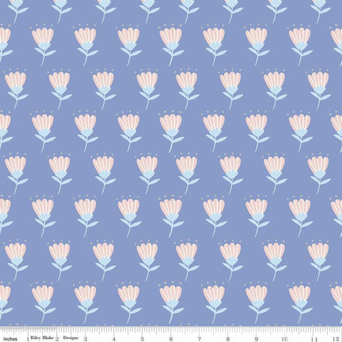 SALE Mulberry Lane Tulips C11562 Blue - Riley Blake Designs - Floral Flowers - Quilting Cotton Fabric