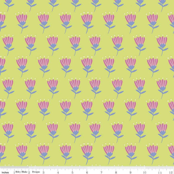 CLEARANCE Mulberry Lane Tulips C11562 Lime - Riley Blake Designs - Floral Flowers Green - Quilting Cotton Fabric