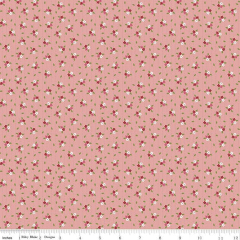 CLEARANCE Enchanted Meadow Scattered Flowers C11555 Coral - Riley Blake Designs - Floral Lined Background - Quilting Cotton Fabric