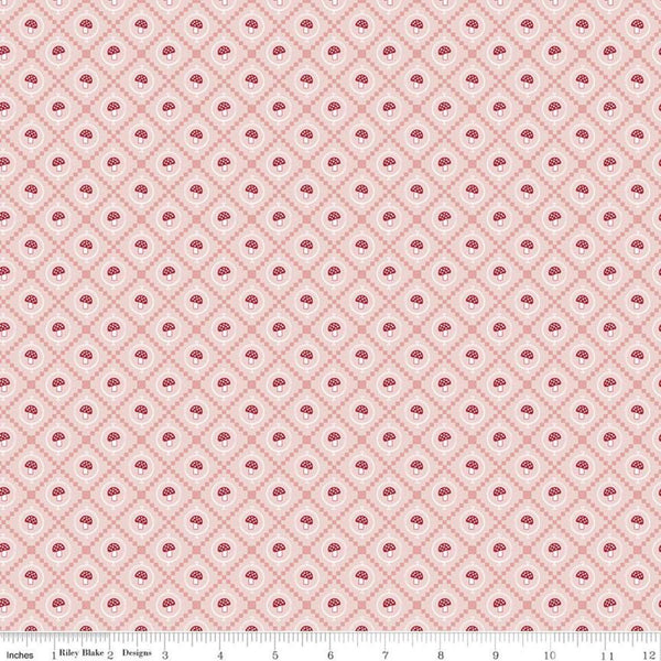 SALE Enchanted Meadow Mushrooms C11556 Pink - Riley Blake Designs - Diagonal Irish Chain - Quilting Cotton Fabric