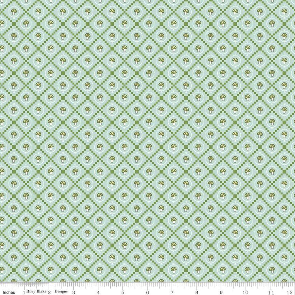 CLEARANCE Enchanted Meadow Mushrooms C11556 Songbird - Riley Blake Designs - Diagonal Irish Chain Blue Green - Quilting Cotton Fabric