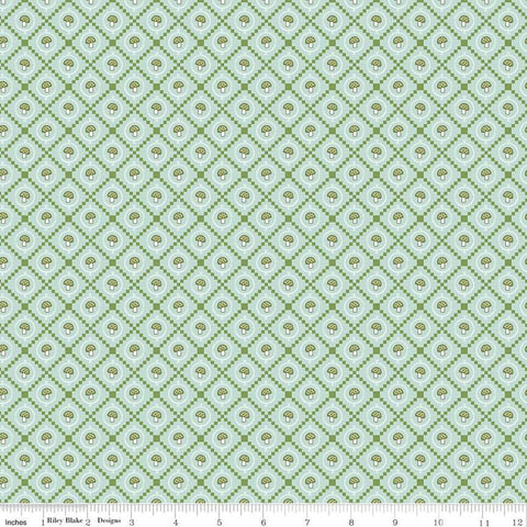CLEARANCE Enchanted Meadow Mushrooms C11556 Songbird - Riley Blake Designs - Diagonal Irish Chain Blue Green - Quilting Cotton Fabric