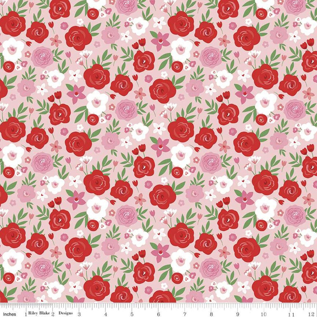 Fat Quarter end of bolt - Falling in Love Floral C11281 Blush - Riley Blake Designs - Valentine's Day Valentines - Quilting Cotton Fabric