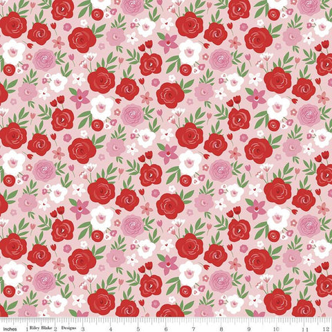 Fat Quarter end of bolt - Falling in Love Floral C11281 Blush - Riley Blake Designs - Valentine's Day Valentines - Quilting Cotton Fabric
