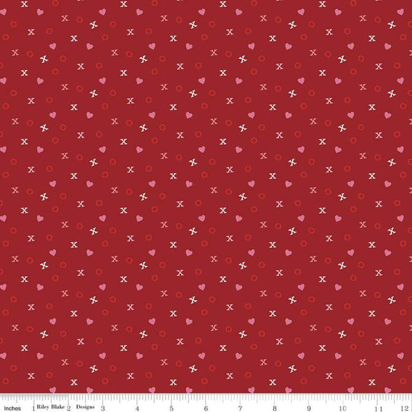 26" End of Bolt - SALE Falling in Love Xs and Os C11283 Red - Riley Blake - Valentine's Day Valentines Hearts - Quilting Cotton Fabric