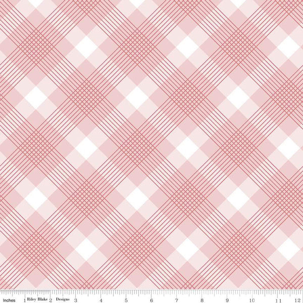 28" End of Bolt Piece - SALE Falling in Love Plaid C11285 Blush - Riley Blake - Valentine's Day Pink White - Quilting Cotton Fabric