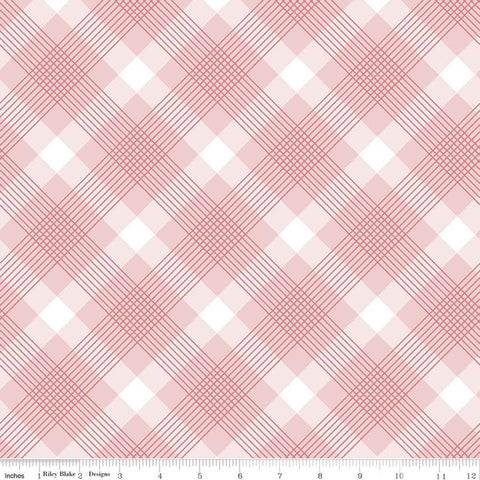 28" End of Bolt Piece - Falling in Love Plaid C11285 Blush - Riley Blake - Valentine's Day Valentines Pink White - Quilting Cotton Fabric