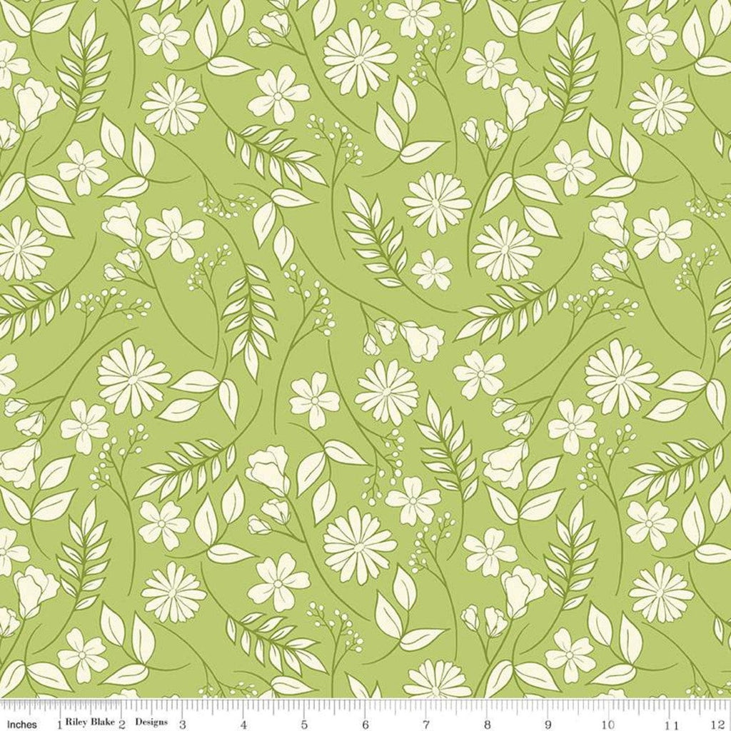 SALE Reflections Flower Garden C11511 Green - Riley Blake Designs - Floral White Flowers Leaves - Quilting Cotton Fabric