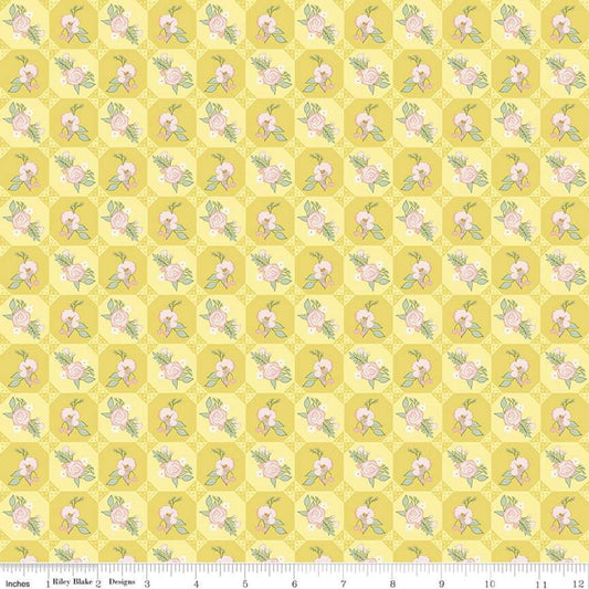 CLEARANCE Reflections Vintage Linen C11512 Yellow - Riley Blake Designs - Floral Flowers Patchwork Tiles - Quilting Cotton Fabric