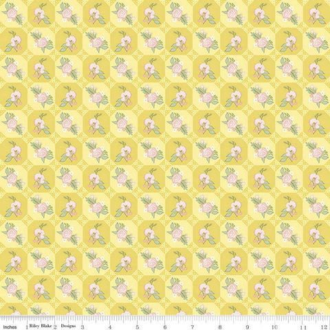 CLEARANCE Reflections Vintage Linen C11512 Yellow - Riley Blake Designs - Floral Flowers Patchwork Tiles - Quilting Cotton Fabric