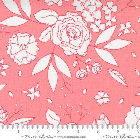SALE Beautiful Day Blooms 29132 Tea Rose - Moda Fabrics - Floral Flowers White on Pink - Quilting Cotton Fabric