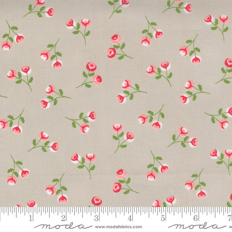 SALE Beautiful Day Rosebuds 29133 Stone - Moda Fabrics - Floral Flowers Roses Gray Grey - Quilting Cotton Fabric