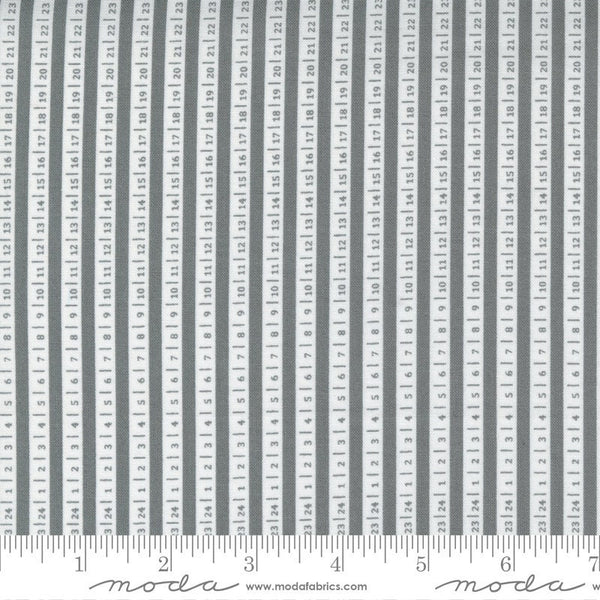 CLEARANCE Beautiful Day Ticker Tape 29135 Slate - Moda Fabrics - Stripes Striped Stripe Numbers Gray Grey - Quilting Cotton Fabric