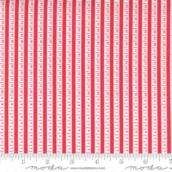 18" End of Bolt - CLEARANCE Beautiful Day Ticker Tape 29135 Scarlet - Moda Fabrics - Stripes Striped Stripe Numbers Red - Quilting Cotton