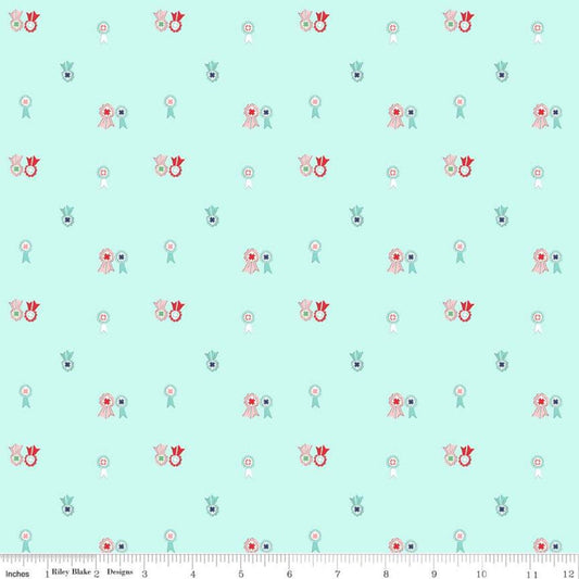 SALE Quilt Fair Sewing Ribbons C11355 Aqua - Riley Blake Designs - Ribbon Awards Blue Green - Quilting Cotton Fabric