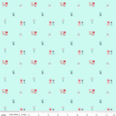 SALE Quilt Fair Sewing Ribbons C11355 Aqua - Riley Blake Designs - Ribbon Awards Blue Green - Quilting Cotton Fabric