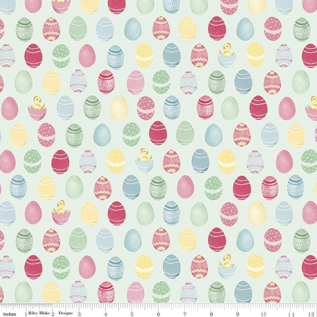 SALE Easter Parade Eggs C11572 Mint - Riley Blake Designs - Chicks Decorated Eggs Green - Quilting Cotton Fabric