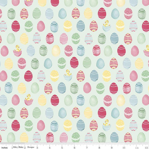 SALE Easter Parade Eggs C11572 Mint - Riley Blake Designs - Chicks Decorated Eggs Green - Quilting Cotton Fabric