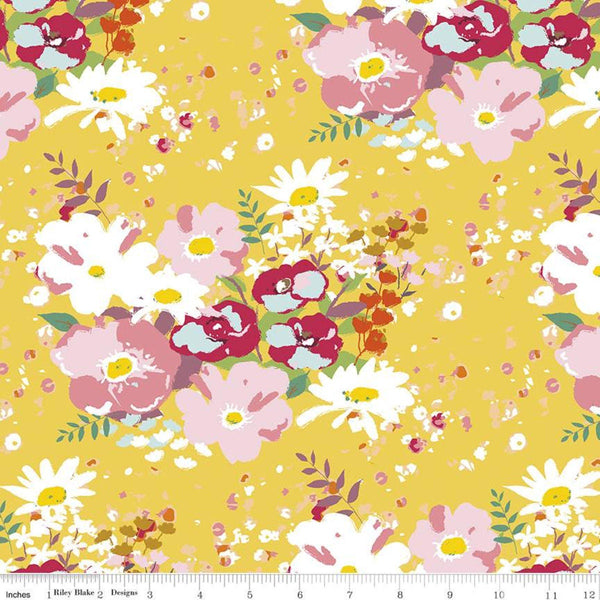 SALE Misty Morning Main C11580 Dandelion - Riley Blake Designs - Floral Flowers Yellow - Quilting Cotton Fabric