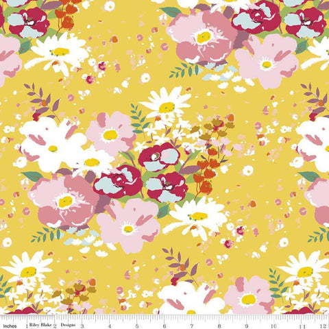 SALE Misty Morning Main C11580 Dandelion - Riley Blake Designs - Floral Flowers Yellow - Quilting Cotton Fabric