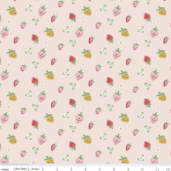 SALE Misty Morning Strawberries C11582 Blush - Riley Blake Designs - Berries Blossoms - Quilting Cotton Fabric