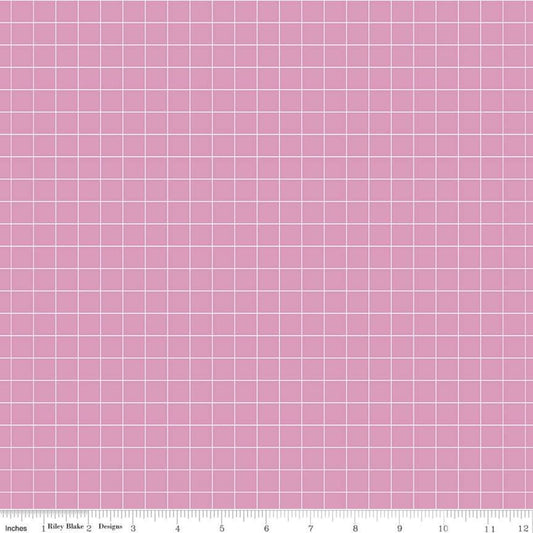 27" End of Bolt - SALE Misty Morning Grid C11584 Pink - Riley Blake Designs - 1/2" Geometric Grid - Quilting Cotton Fabric