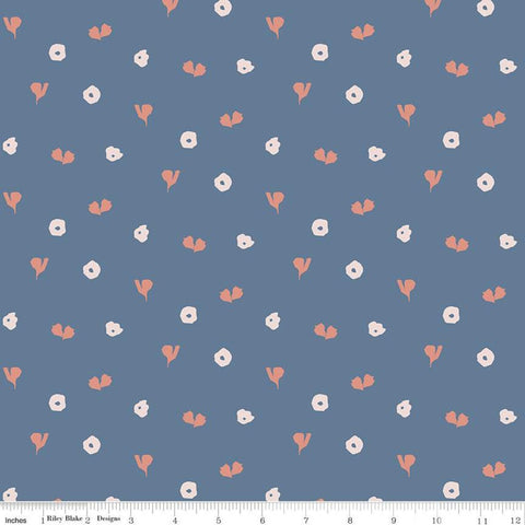 SALE Misty Morning Hearts C11586 Cadet - Riley Blake Designs - Irregular Hearts Blossoms Flowers Blue - Quilting Cotton Fabric
