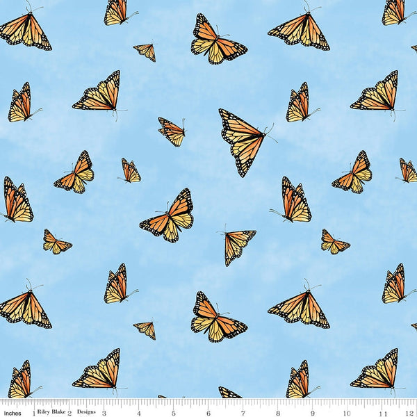 29" End of Bolt - CLEARANCE Bluebonnet Breeze Monarch C11641 Sky - Riley Blake Designs - Butterfly Butterflies Blue - Quilting Cotton Fabric