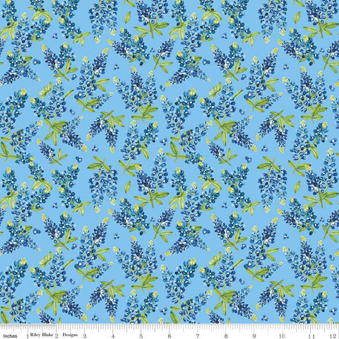 15" End of Bolt - SALE Bluebonnet Breeze Bluebonnets C11643 Sky - Riley Blake Designs - Floral Flowers Blue - Quilting Cotton Fabric