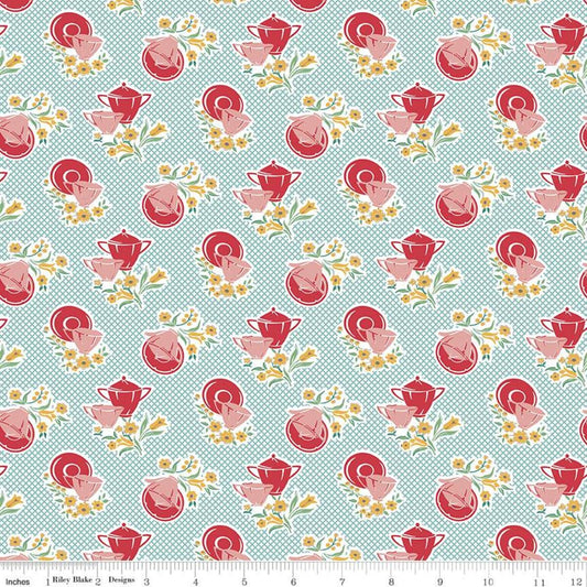 DEAL Cook Book Dishes C11752 Cottage - Riley Blake Designs - Lori Holt - Flowers Vintage Dishes Diagonal Grid  - Quilting Cotton Fabric