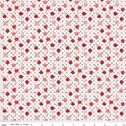 31" End of Bolt Piece - CLEARANCE Cook Book Cherries C11758 Red - Riley Blake Designs -  - Off White - Quilting Cotton Fabric