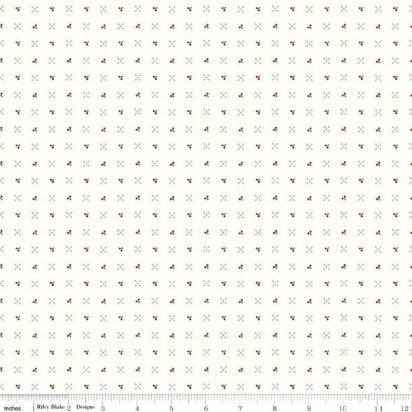 Cook Book Cherry Turnover C11761 Cloud - Riley Blake Designs - Lori Holt - Cherries Crosses Grid Off White - Quilting Cotton Fabric