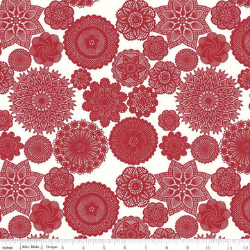 CLEARANCE Red Hot Doilies C11673 Cream - Riley Blake Designs - Lace Doilies - Quilting Cotton Fabric