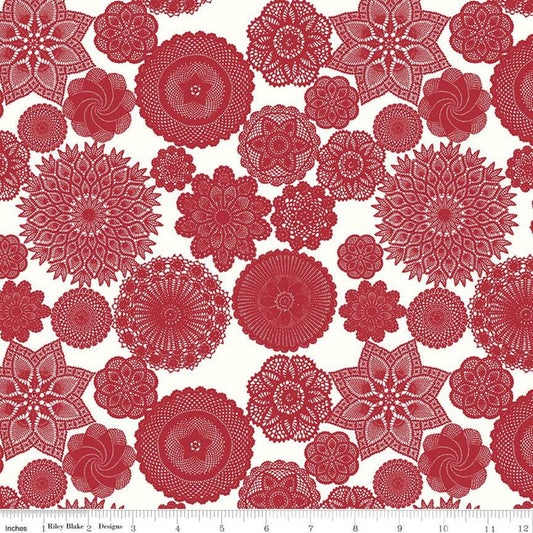 CLEARANCE Red Hot Doilies C11673 Cream - Riley Blake Designs - Lace Doilies - Quilting Cotton Fabric
