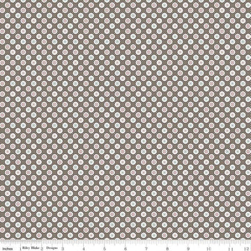CLEARANCE 10" End of Bolt - Cook Book Bubbles C11767 Pebble - Riley Blake  - Lori Holt - Dots Dotted Flowers Brown - Quilting Cotton